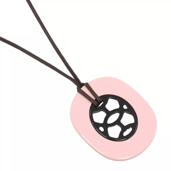 HERMES Lift GM Necklace Pink/Brown Buffalo horn 16g Women - Picture 1 of 10